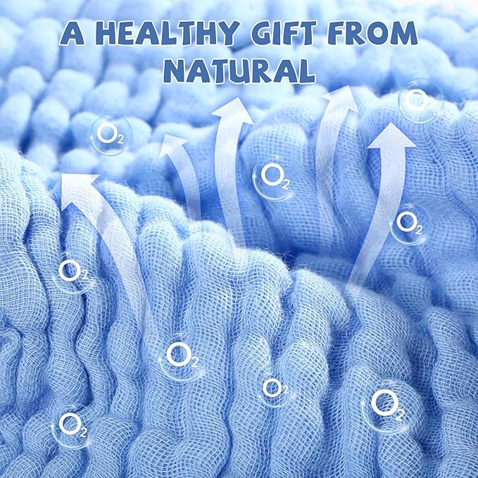 Baby Washcloths – 6 Pack Soft Muslin Cotton Towels for Newborns – Blue & White – Gentle, Reusable Face Cloths Set for Boys – 10x10