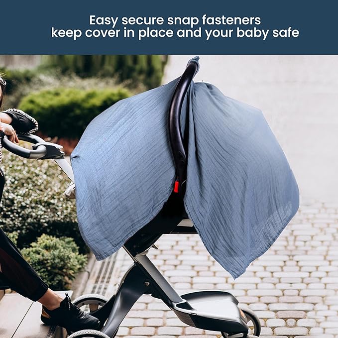 EDEN BLISS Muslin Baby Car Seat Cover– 100% Cotton – 120x120cm Infant – Lightweight Infant Canopy, Universal Fit Baby Carrier Cover & Nursing Privacy Cover