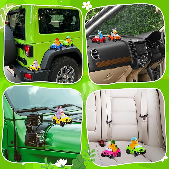 24 Pcs Easter Rubber Ducks for Jeeps, Easter Basket Stuffers Easter Egg Fillers, Ducks for Ducking3.5 Inch Cars for 2 Inch Ducks, 12 Easter Ducks with 12 Off-Road Vehicle, Easter Party Favors Gifts