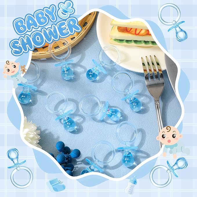 Coume 100 Pcs 2.5 Inch Baby Shower Pacifiers Acrylic Mini Baby Pacifiers Gifts Gender Reveal Party Favors for Gender Neutral Game Birthday Supplies(Blue)