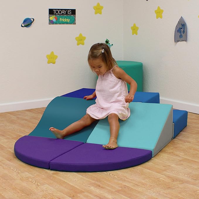 FDP SoftScape Playtime All Around Climber for Crawling Infants and Toddlers, Soft Foam Active Playset with Steps and Slides, Growing Minds and Motor Skills (6-Piece) - Contemporary/Purple, 13021-CTPU