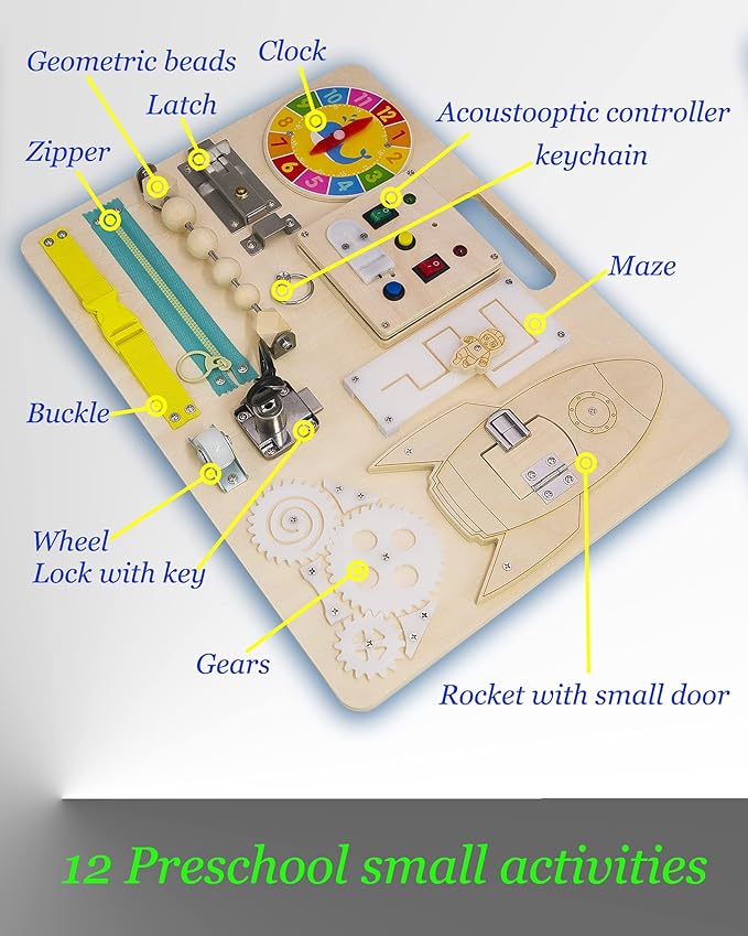 Busy Board for Toddlers Wooden Sensory Activity Boards Montessori Busy Toys Light Switch Toy Gift Educational Toys