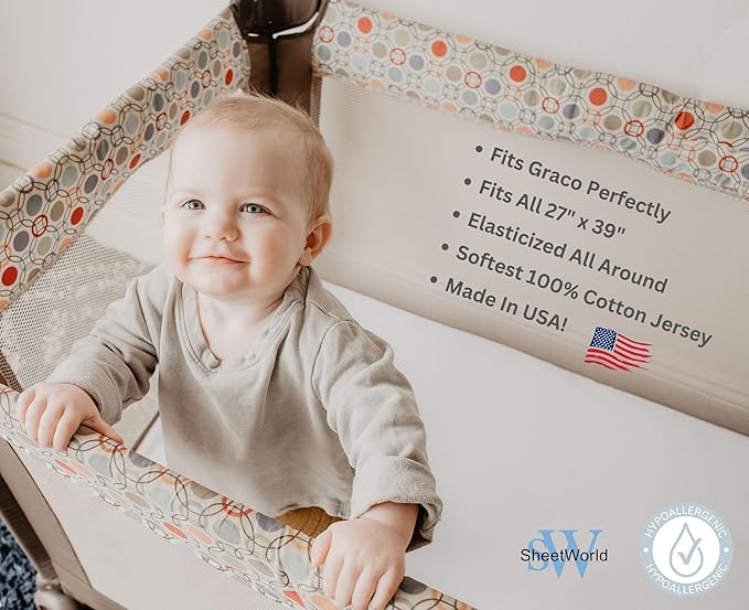 Pack N Play Sheets Fitted 27 x 39, Compatible with Graco Pack N Play or Similar - 100% Jersey Cotton - Soft, Durable & Hypoallergenic, 2-Pack, Cream and Brown, by SheetWorld, Made in USA