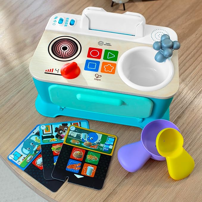 Baby Einstein + Hape Magic Touch Kitchen Play Toy Cooking Stove Set with Real Sounds and Music, Fine Motor Skill Development, Ages 1, 2, 3, 4+
