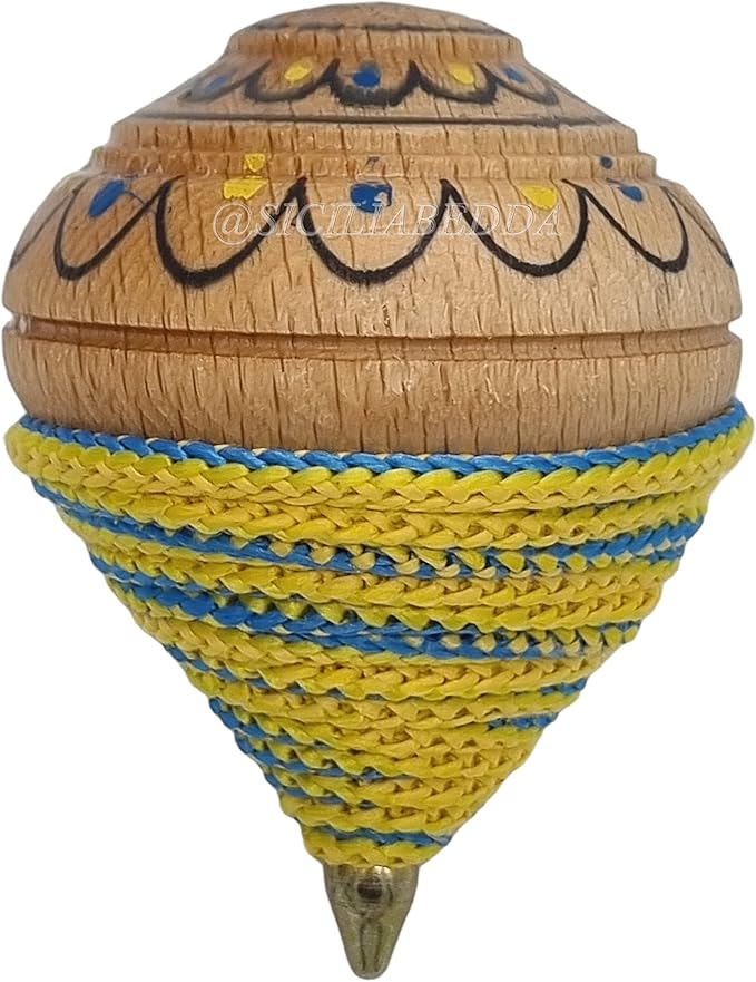 sicilia bedda - Sicilian spinning top in assorted colours in wood - Fantastic game for young and old - 8 cm - 100% Sicilian product (decorated)
