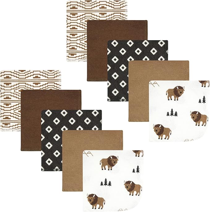 Hudson Baby Unisex Baby Flannel Cotton Washcloths, Wild Buffalo 10 Pack, One Size