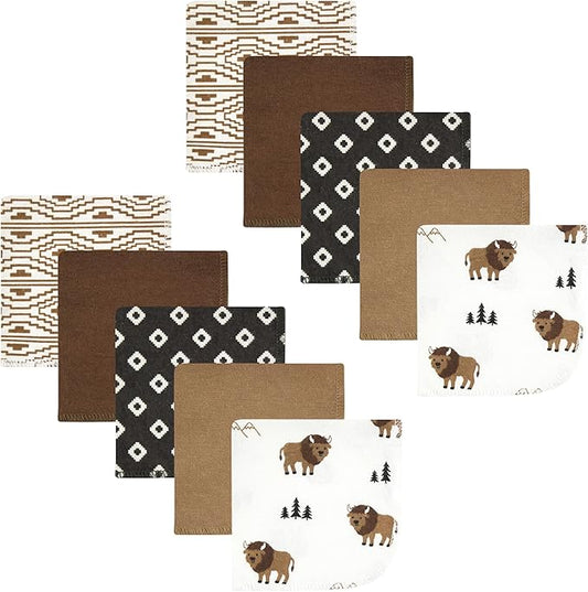 Hudson Baby Unisex Baby Flannel Cotton Washcloths, Wild Buffalo 10 Pack, One Size
