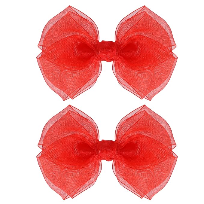 Poppy Red Mesh Ribbon Hair Bows Clips 4" Valentines Tulle Bow-Knot Alligator Barrettes Hairpins Christmas New Year Outfits Decor Accessories Gift for Toddler Teen Girls Kids