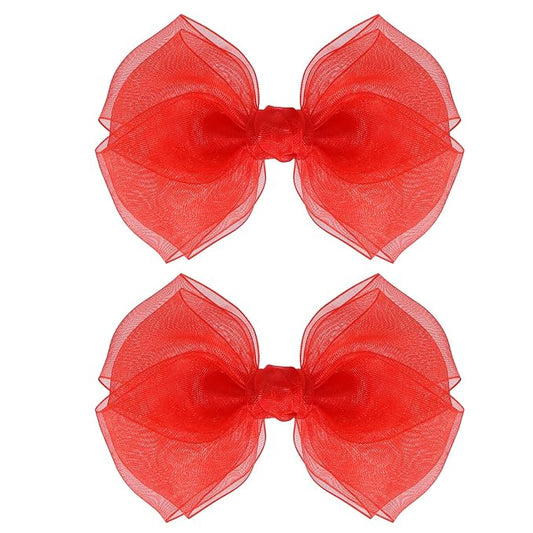 Poppy Red Mesh Ribbon Hair Bows Clips 4" Valentines Tulle Bow-Knot Alligator Barrettes Hairpins Christmas New Year Outfits Decor Accessories Gift for Toddler Teen Girls Kids