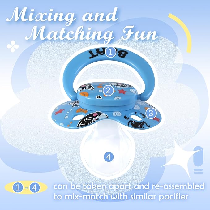 Adult Sized Soft Silicone Pacifier: Large Shield Cute Paci Shark Design - Butterfly Shaped Binky for Anxiety Blue