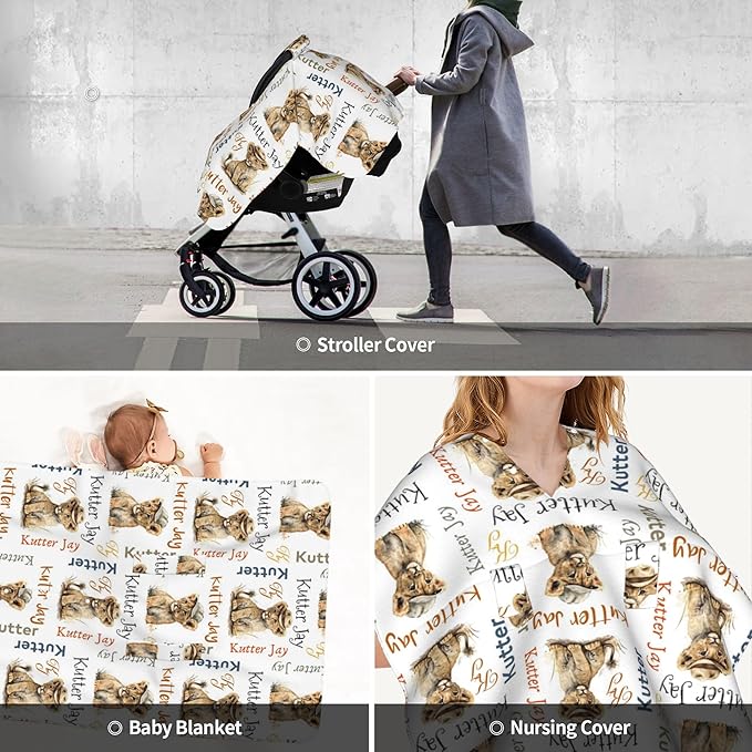 Personalized Winter Carseat Cover for Baby Custom Name Car Seat Canopy for Newborn Baby Boys Girls 2 in 1 Mom Nursing Breastfeeding Covers Lion Minky Baby Carrier Stroller Covers