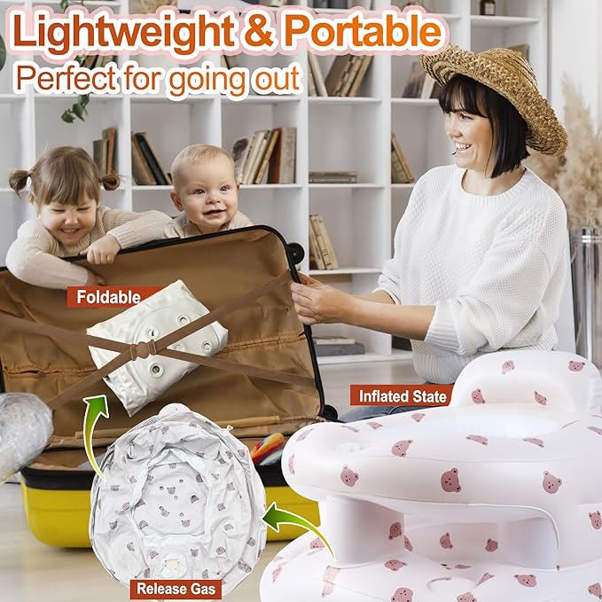 Upgraded Inflatable Baby Seat with Safety Guardrails, Thicker Sit Me Up Floor Seat for Baby Chair Sit Me Up, Blow Up Baby Chair Built in Air Pump for Babies 3-36 mth