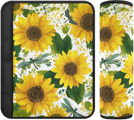 2 Pack Seatbelt Covers Seat Belt Cover Pad for Adults Boys Girls Car Seat Strap Covers Pads Cushion Universal Shoulder Strap Pad Protector for Backpack Camera Bag 10x7.7Inch Cute Yellow Sunflowers and