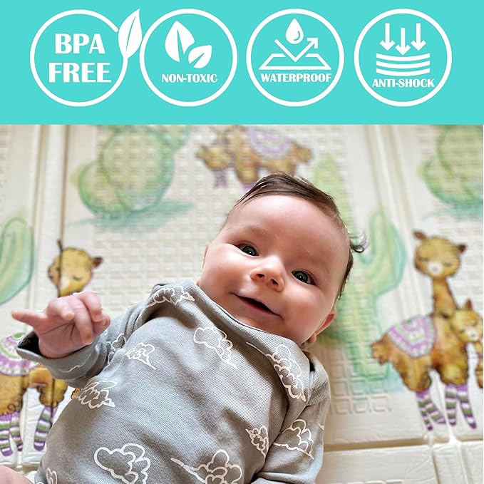 JumpOff Jo Foldable Foam Play Mat – Large Waterproof Baby & Toddler Activity Floor Mat, Double-Sided 70 x 59 Inch Play Surface