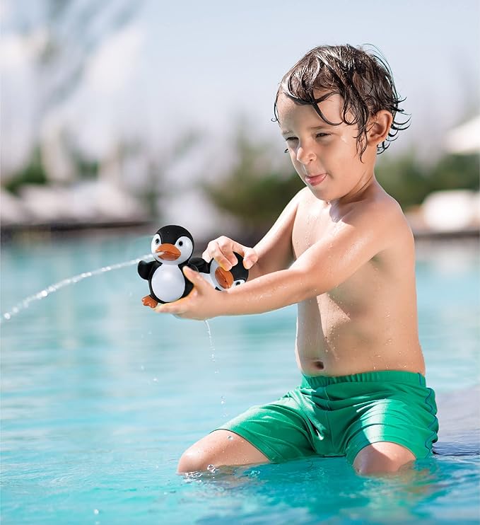 DolliBu Penguin Bath Buddy Squirter - Floating Black Penguin Rubber Bath Toy, Fun Water Squirting Bathtime Play for Toddlers, Cute Sea Life Animal Toy for The Bathtub, Beach, & Pool for Girls & Boys