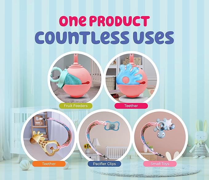 Pacifier Holder and Clip Set for Baby Girls – Pink & Purple | 2 Silicone Pacifier Clips + Case | BPA-Free Holder for 0–6 Month Babies