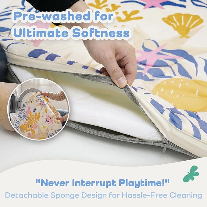 1.5" Thicker Baby Play Mat for Floor, 50x50 Removable & Machine Washable Cover Playpen Mat Softness Foam Mats, Easy-Clean Hygienic, Comfort Safety Kids Crawling (Undersea Corals)