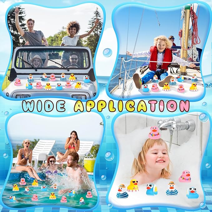 Honoson 36 Pcs Summer Beach Rubber Duckies Bulk Mini Rubber Duck Bath Toys Float Bathtub Ducky Cute Squeaky Ducky for Classroom Carnival Summer Birthday Baby Shower Party Favor (4 Colors)