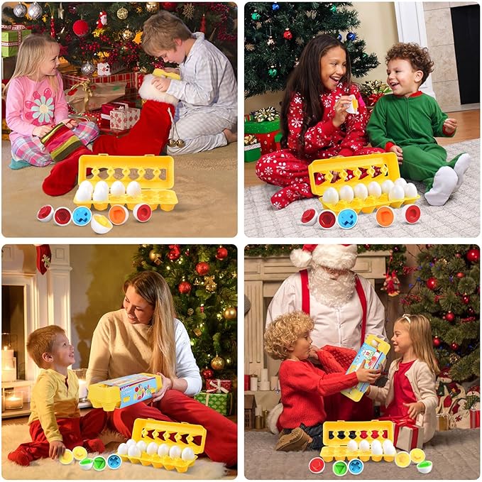 CPSYUB Matching Egg Toy 12 PCS for Toddlers Ages 1-3 Kids, Easter Eggs Shape & Color Recognition with Carton, Montessori Sensory Sorter Toddler Toys for Travel Play, Gifts for Year Old Baby (Yellow)