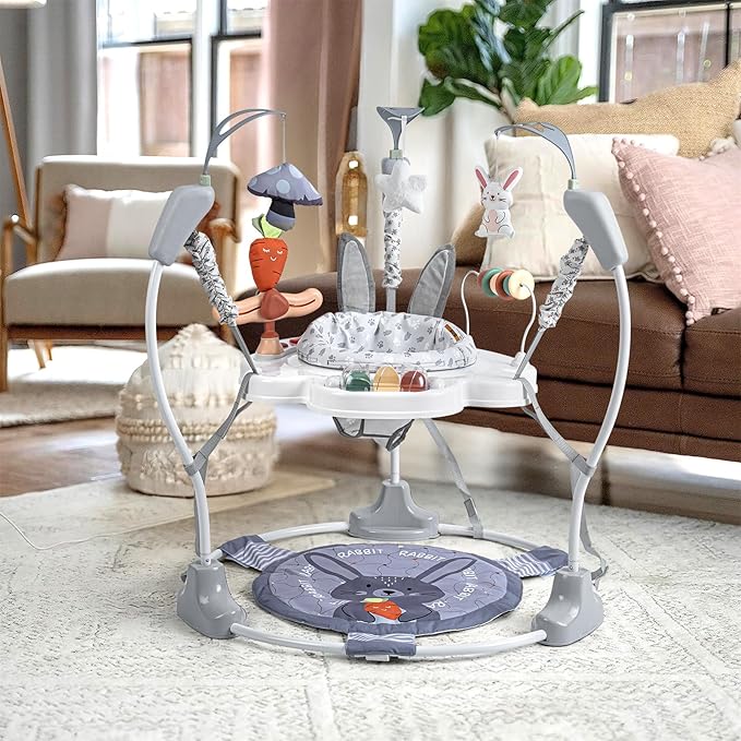 Baby Activity Center, Baby Jumper Activity Center with Music, Interactive Toys, 360° Rotating Seat, 3 Adjustable Heights, Infant Activity Jumper for 6+ Months (Rabbit)