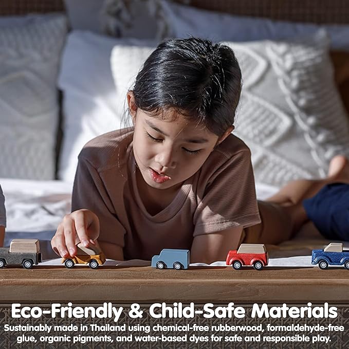 PlanToys® Red SUV Wooden Montessori Vehicle Toy | Early Movement, Imagination and Practical Life Exploration | Eco Friendly Car for Indoor and Outdoor Play