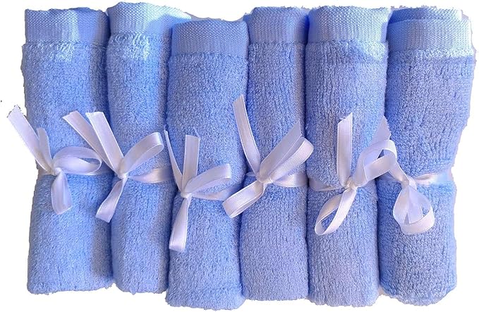 BY LORA Soft Face Cloths for Newborn, Absorbent Bath Face Towels, Baby Wipes, Burp Cloths or Face Towels, 6-Pack, Blue