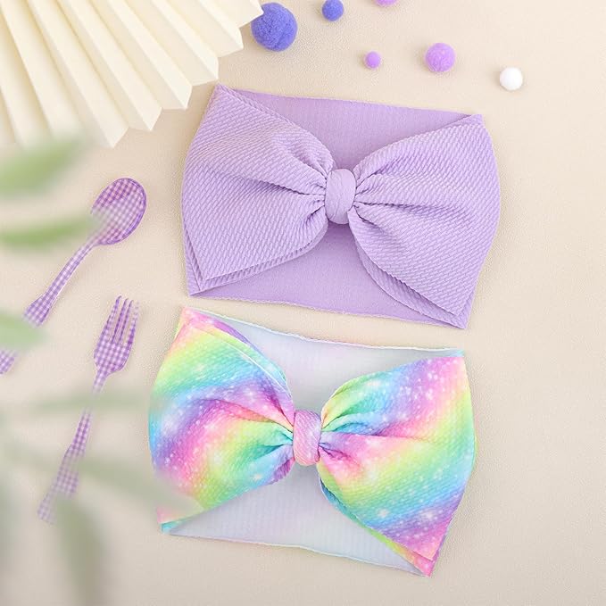 Rainbow Headbands for Baby Girls Hair Bows 2pcs Newborn Infant Toddler Kids Hair Accessories Purple Colorful Head Bow