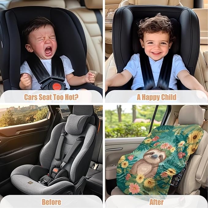 XYZCANDO Sloth Print Carseat Cover for Baby Cartooon Baby Car Seat Cover with Elastic Edge Foldable Summer Carseat Cover Protect from Sun/Hot Days Breathable Car Seat Sun Cover for Baby