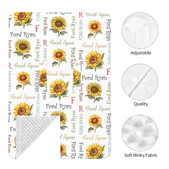 Personalized Winter Baby Car Seat Cover with Name Sunflower Winter Car Seat Cover for Baby Seat or Stroller Custom Infant Car Seat Covers Minky Blankets Nursing Cover Breastfeeding Scarf