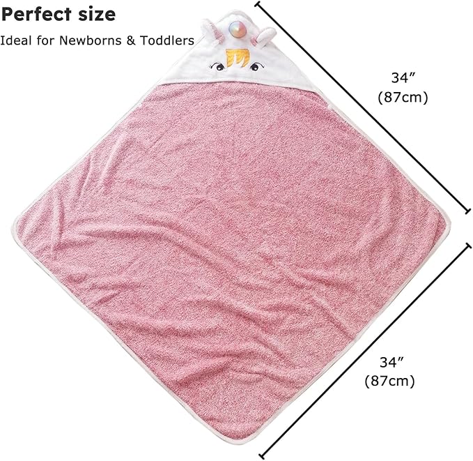 Baby Bath Towels Girl Bath Towel, 34“”x34” Lightweight & Comfy Baby Bath Hooded Towels for Girls,Cute Animal Beach Travel Bath Towels Newborn Infant Toddlers (Pink)