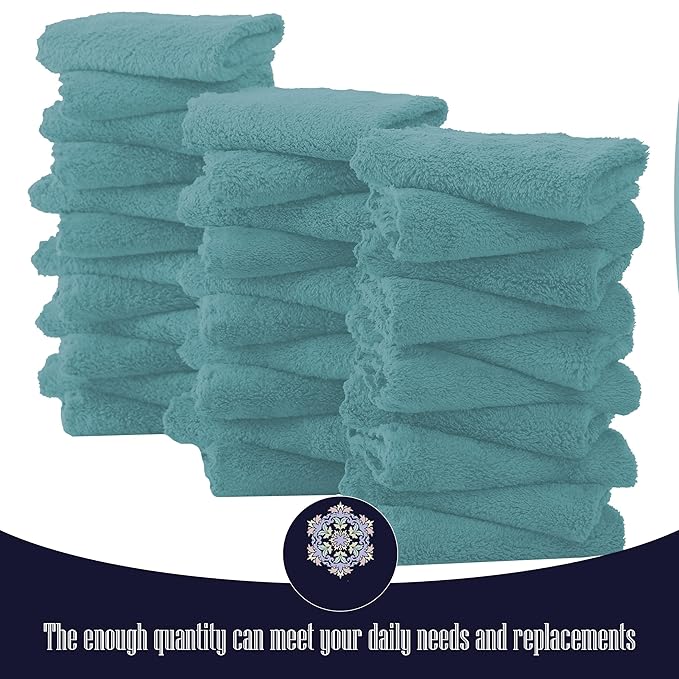 32 Pack Baby Washcloths - Luxury Coral Fleece - Absorbent and Soft Wash Clothes for Newborns, Infants and Toddlers Baby boy and Girl - Suitable for Sensitive Skin and New Born - Teal, 10x10 Inch