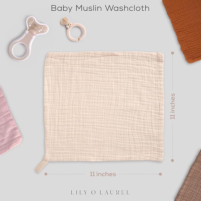 Muslin Baby Washcloths for Newborns, Pack of 8, 11"x11", Super Soft Cotton, Absorbent and Gentle, Baby Cotton Wipes, Baby wash Cloths