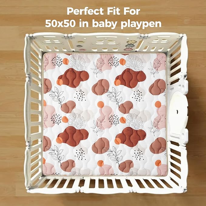 Bunnikins & Clover Baby Play Mats for Floor, 50"x50" Thicken Soft Play Mat for Babies 0-6 Months, Foldable and Non Slip One-Piece Crawling Mat, Machine Washable Foam Playmat for Baby, Tummy Time