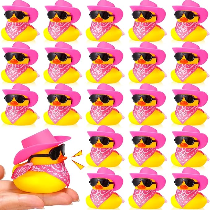 Sosation 24 Set Cowboy Rubber Duck Bulk Mini Yellow Duckies Bath Party Tiny Ducks Bathtub Toy with Cowboy Hat Paisley Bandanas Sunglasses for Birthday Party Favor(Elegant Style)
