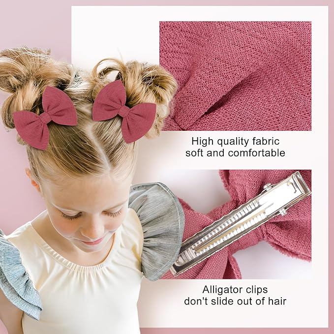 Baby Girls Hair 3'' Bows Clips Set Handmade Bow Hair Clips Hair Accessories Alligator Clip for Babies Infant Toddlers Little Kids 6 PCS Pink-wine