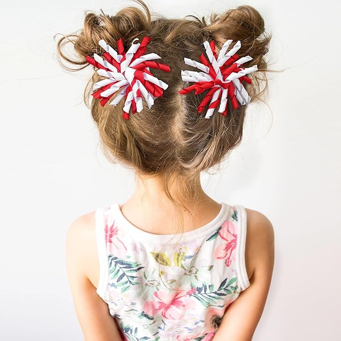 Yxiang 2PCS Red Korker Bows for Girls 4'' Curly Bow Hair Clip Ribbon Ponytail Bows Alligator Clip Hair Barrette for Girls Toddlers Kids