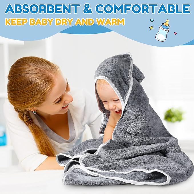 Lounsweer 6 Pieces Baby Bath Towels 30 x 30 Inch Hooded Toddler Towel Bath Blanket Absorbent Coral Fleece Hooded for Toddler Infant Newborn Shower Gift Supplies(White, Gray)