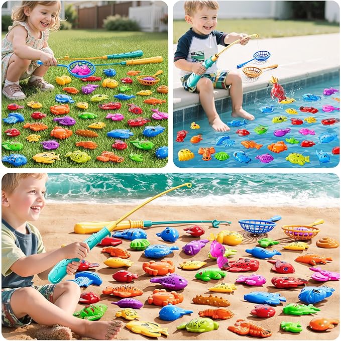 JUKUDAHU Magnet Fishing Game for Kids 3 4 5 6 7 8 Years Old - Pool Bath Toys for Toddlers, Pole Rod Net, Floating Fish Toys, Outdoor Party Toys for Boys Girls Kids Age 3-8 8-12 Year Old