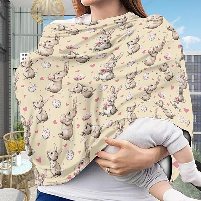 Wanyint Easter Rabbit Eggs Rose Yellow Baby Car Seat Covers Car Seat Canopy for Babies Boys Girls, Multi-use Nursing Breastfeeding Covers Nursing Scarf