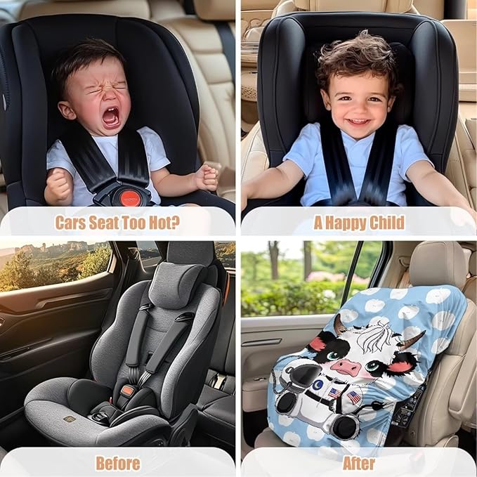XYZCANDO Cow Print Baby Car Seat Cover for Summer Cute Car Seat Protector for Child Car Seat UV Rays Protective Car Seat Covers for Babies Carseat Cover Protect from Sun/Hot Days 2025