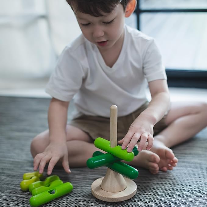 PlanToys® Montessori Wooden Tree Stacking Toy | Educational Color Sorting & Fine Motor Skill Playset for Toddlers | Sustainable & Safe Wooden Learning Toy