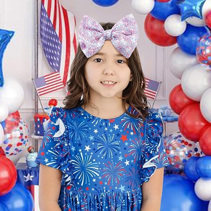 4th of July Toddler Nylon Headbands - Large Patriotic Star Bows, Hair Accessories for Newborn Infant and Baby Girls