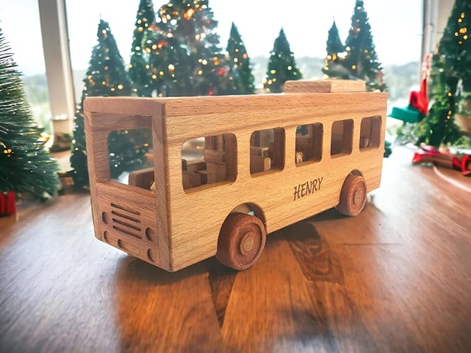 Personalized Wooden Toy Bus For Toddlers, Customized Wooden School Bus Toy, Montessori Toys For 1 Year Old, Baby Bus, Push Cars On The Wheels Toys, School Bus Toys For Toddlers 1-3, Wooden Toy Cars