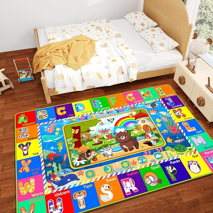 Baby Play Mat for Floor, ABC Kids Rugs for Playroom, Forest Animals Kids Play Mat for Bedroom Classroom, Educational Rug for Baby Toddler Kid (Green, 59X39.4 INCH)