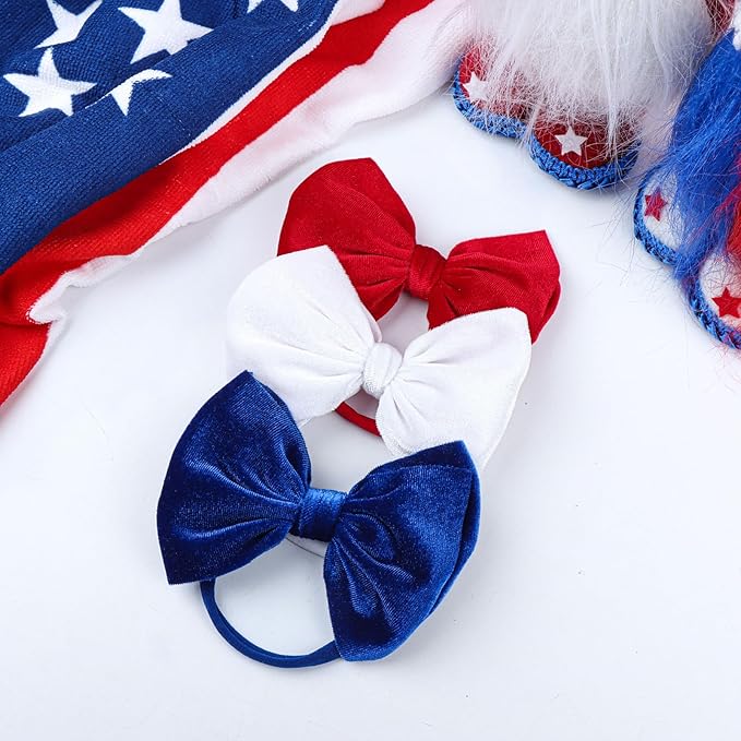 YanJie Hairband, 4th of July Baby Girl Bows Headband, Premium Soft Velvet & Nylon Fabric in Red, White, Blue, Handmade, One Size fits all, Ideal Gift for Baby Girls, 2 Pieces
