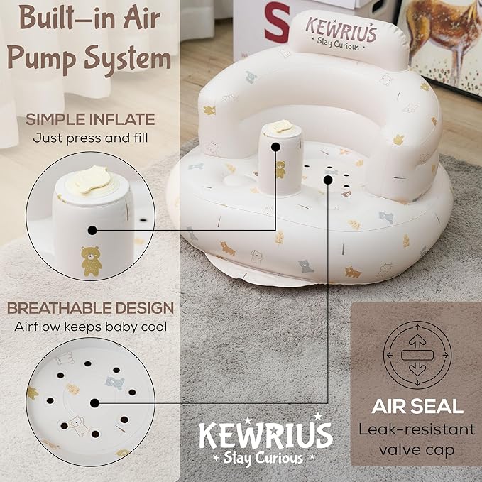 Inflatable Baby Seat Floor Seats for Babies 3 Months and Up for Infants, Blow Up Chair Inflatable Baby Chair, Infant Chair with Built in Air Pump (Inflatable Seat Polar Bear)