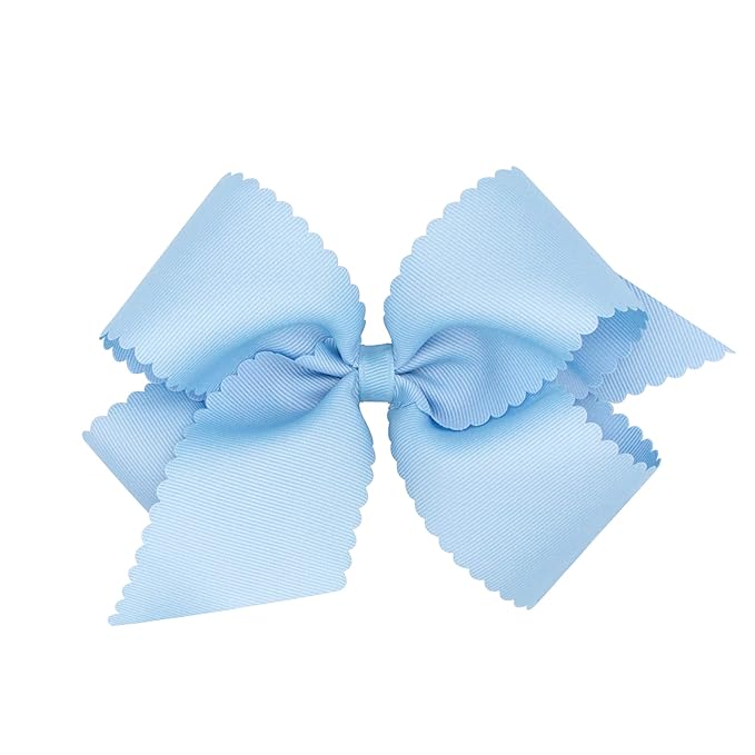 Wee Ones Girls' Classic Grosgrain Hair Bow with Scalloped Edges, No-Slip Hair Clip, Handmade, Millennium Blue, King
