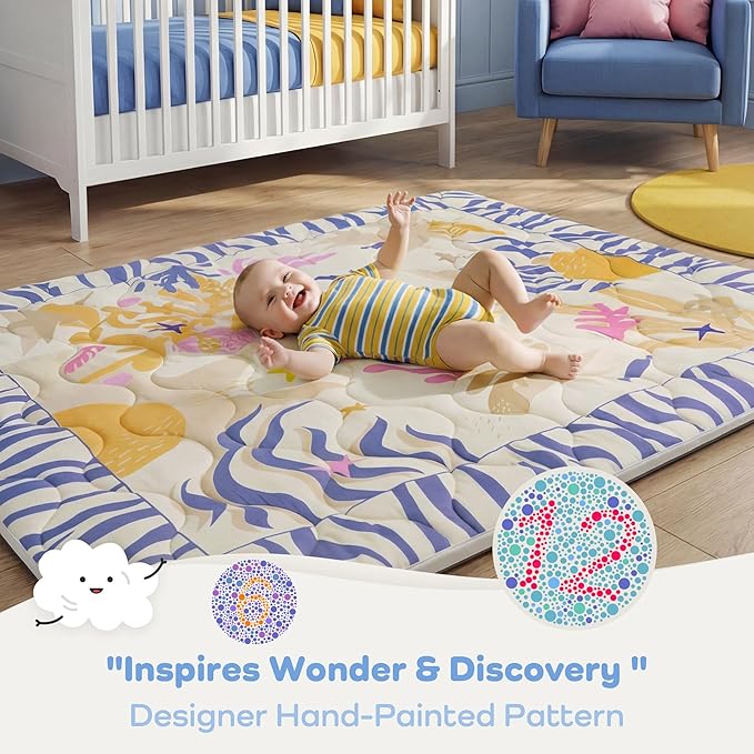1.5" Thicker Baby Play Mat for Floor, 59x71 Removable & Machine Washable Cover Playpen Mat Softness Foam Mats, Easy-Clean Hygienic, Comfort Safety Kids Crawling Living Room (Undersea Corals)