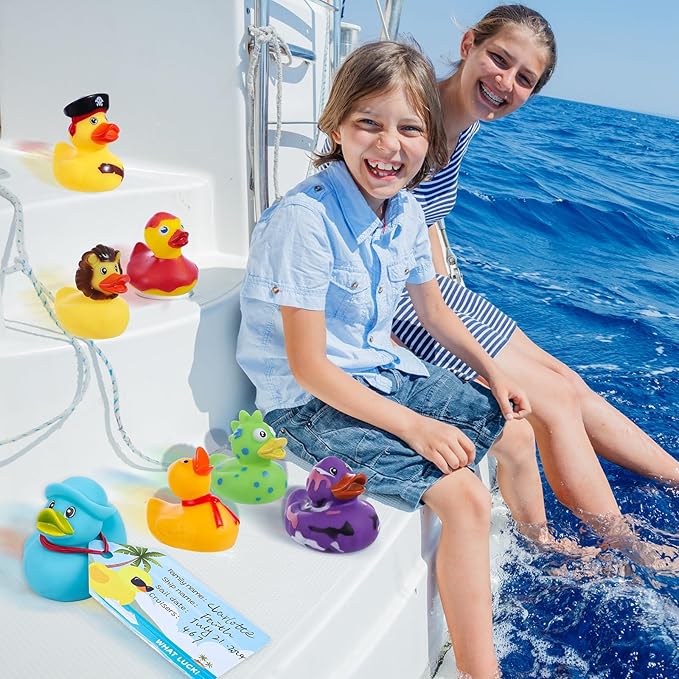 60 PCS Cruise Duck Tags Kits Includes 20 Pcs Cruise Ducks and 20 Pcs Cruise Duck Tags with 20 Pcs Rubber Bands, Cruising Rubber Ducks for Cruise Ship Hiding Ducks