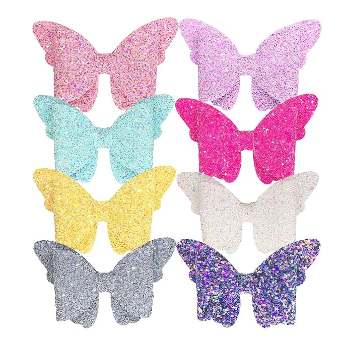 Yazon Baby Girls Glitter Bows Clips Sparkly Butterfly Bows Hair Clips for Toddler Kids Teens 8pcs